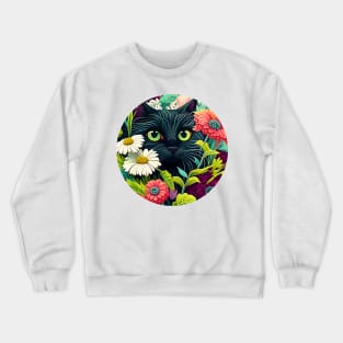 Floral Cat Botanical Plant Flower Cat Lover Crewneck Sweatshirt